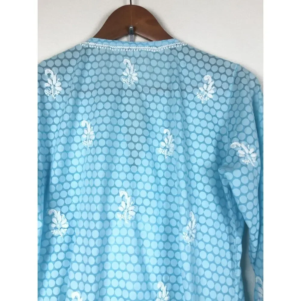 Amaya Textiles Size 40 (10) Blue White Floral Embroidered Kaftan Caftan Dress - Picture 8 of 12